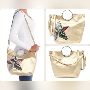 T-Shirt & Jeans Tote with Sequin Star Color Gold NWT